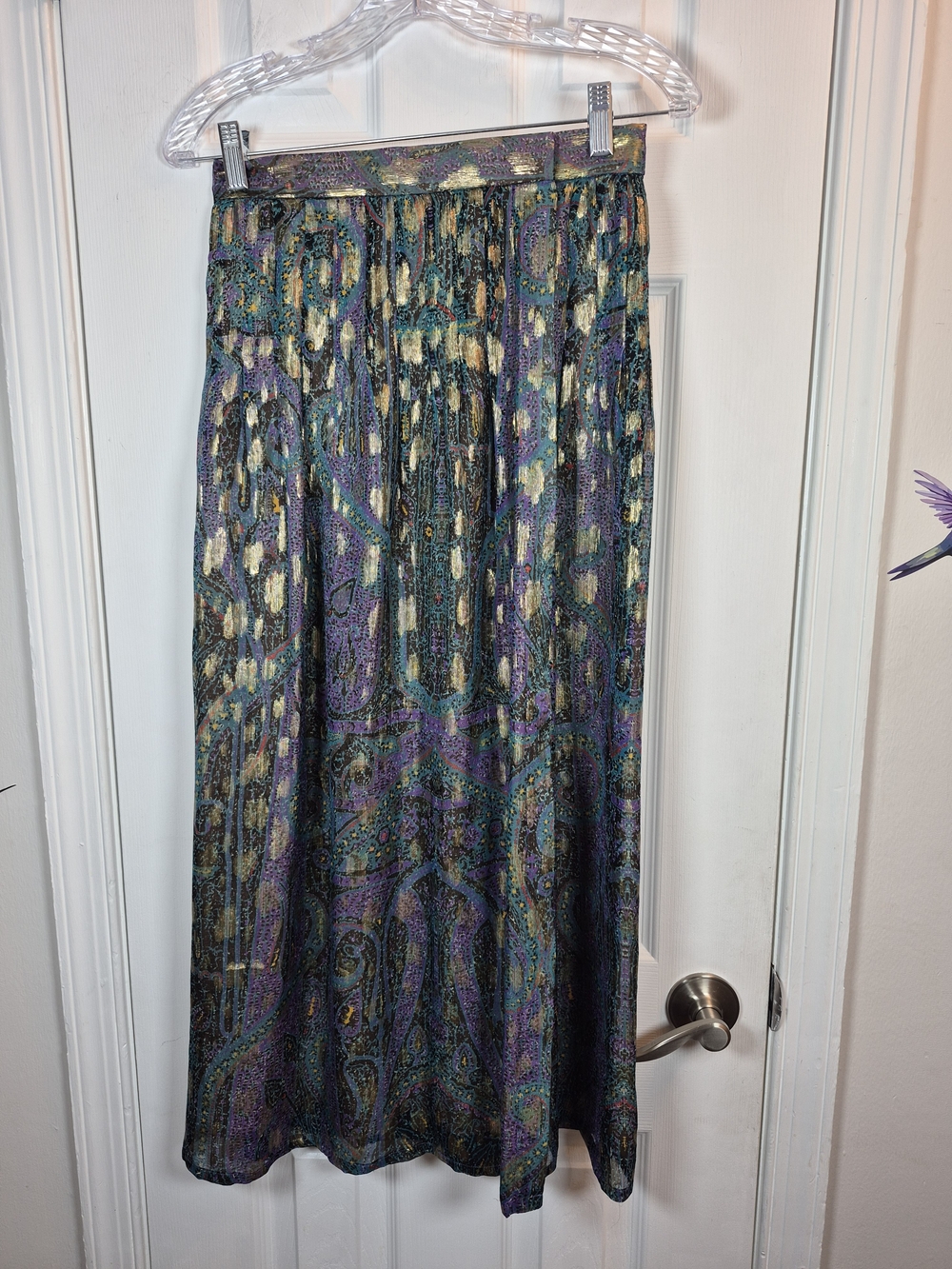Vintage Carlisle Silk Metallic Paisley Maxi Skirt Whimsigoth 6 Summer Festival